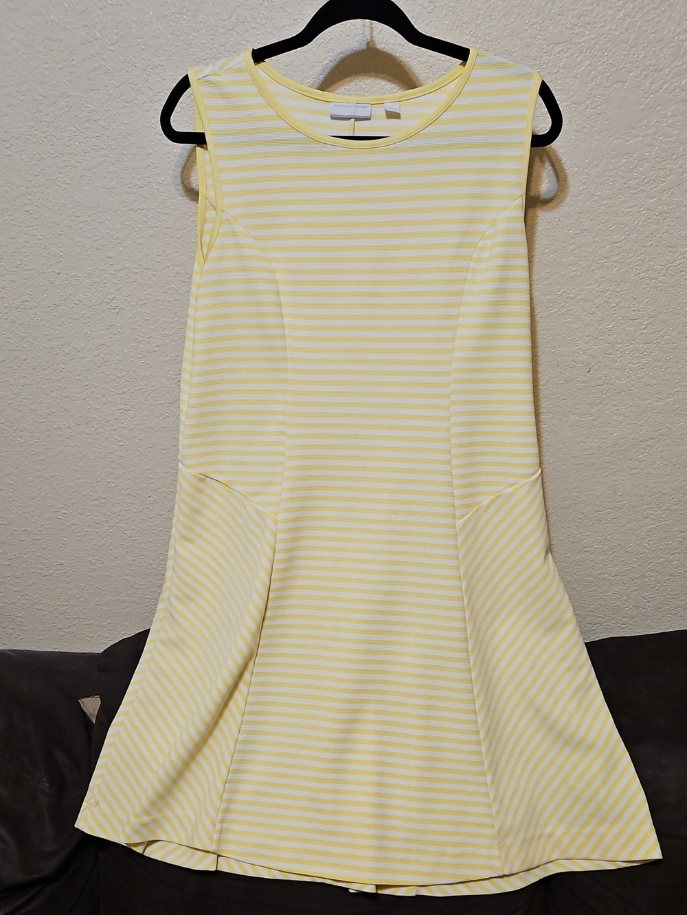 New York & Company Yellow and White Striped Sleeveless Midi Dress